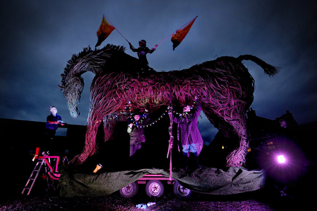 Kirkcudbright Festival of Light launch with a giant wicker horse